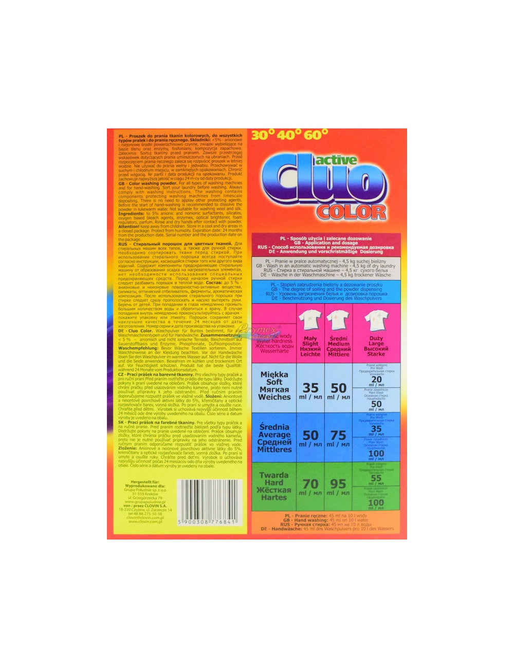 Cluo Active Proszek do Prania Tkanin Kolorowych 600 g (8 prań)