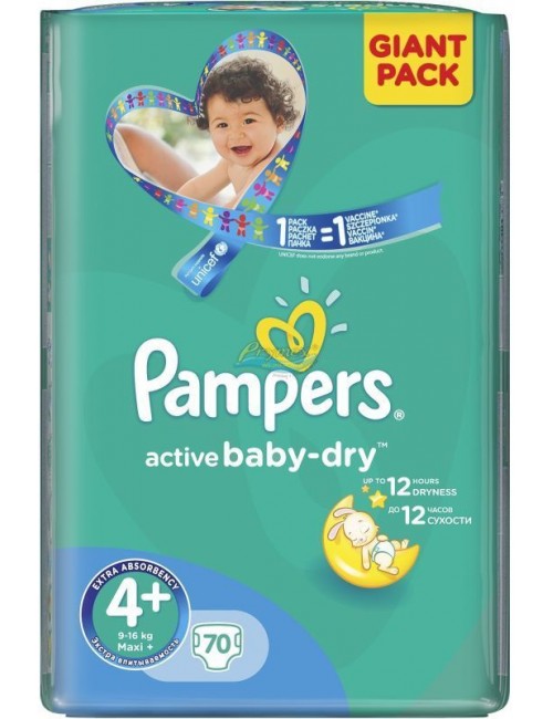 Pampers Active Baby-Dry Giant Pack Pieluchy dla Dzieci 4+ Maxi 9-16 kg (70 szt)