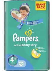 Pampers Active Baby-Dry Giant Pack Pieluchy dla Dzieci 4+ Maxi 9-16 kg (70 szt)