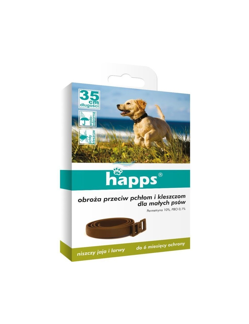 Happs Obroża Przeciw Pchłom i Kleszczom dla Małych Psów 1 szt – 35 cm długości, działa do 180 dni
