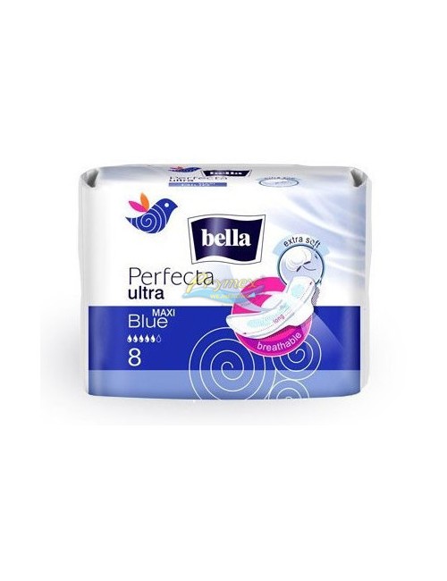 Bella perfecta ultra blue maxi 8 szt - super-cienkie, oddychające podpaski higieniczne polecane na noc