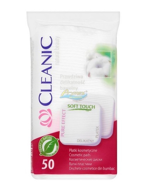 Cleanic Delikatne Płatki Kosmetyczne Kwadratowe 50 szt - 100% bawełny