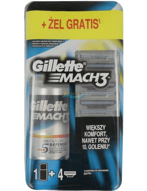 Gillette Mach 3 Zestaw Wymienne Wkłady do Maszynki dla Mężczyzn 4 szt + Gratis Żel do Golenia Gillette 75 ml