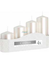 Bispol Candles Świece Walce Białe Perłowe (wysokość 7, 9, 11, 13 cm ) 4 szt 