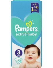 Pampers Active Baby Rozmiar 3 (6-10 kg) Pieluszki dla Dzieci 58 szt