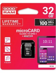 GoodRam Karta Pamięci MicroCard M1AA Class 10 UHS-I 32 GB + Adapter 1 szt