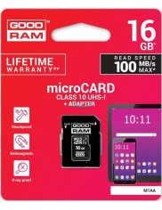 GoodRam Karta Pamięci MicroCard M1AA Class 10 UHS-I 16 GB + Adapter 1 szt