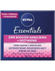 Nivea Essentials 24h Booster Nawilżenia Odżywienie Krem na Noc z Masłem Shea, Antyoksydantami i Pantenolem 50 ml 