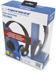 Esperanza Stereo Headphones Techno Klasyczne Czarne Słuchawki Stereofoniczne 1 szt