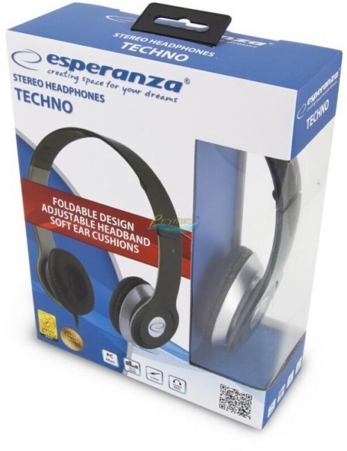 Esperanza Stereo Headphones Techno Klasyczne Czarne Słuchawki Stereofoniczne 1 szt