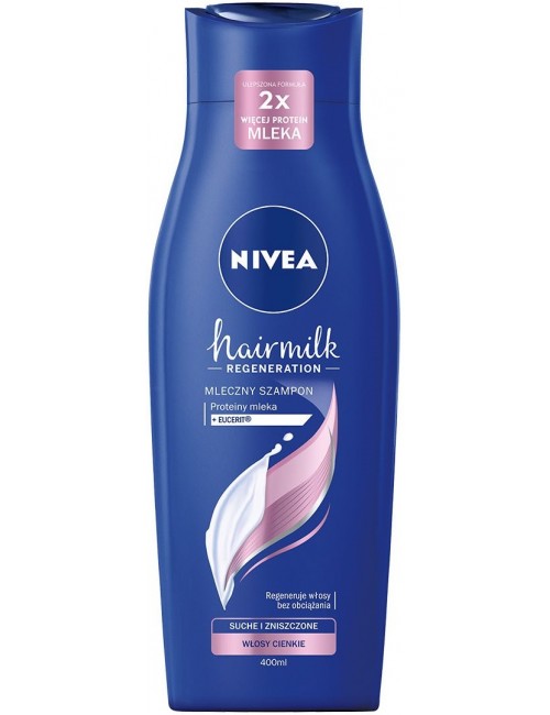 Nivea Hairmilk Regeneration Mleczny Szampon do Włosów Suchych i Zniszczonych 400 ml – sprawia, że włosy są lśniące i sprężyste