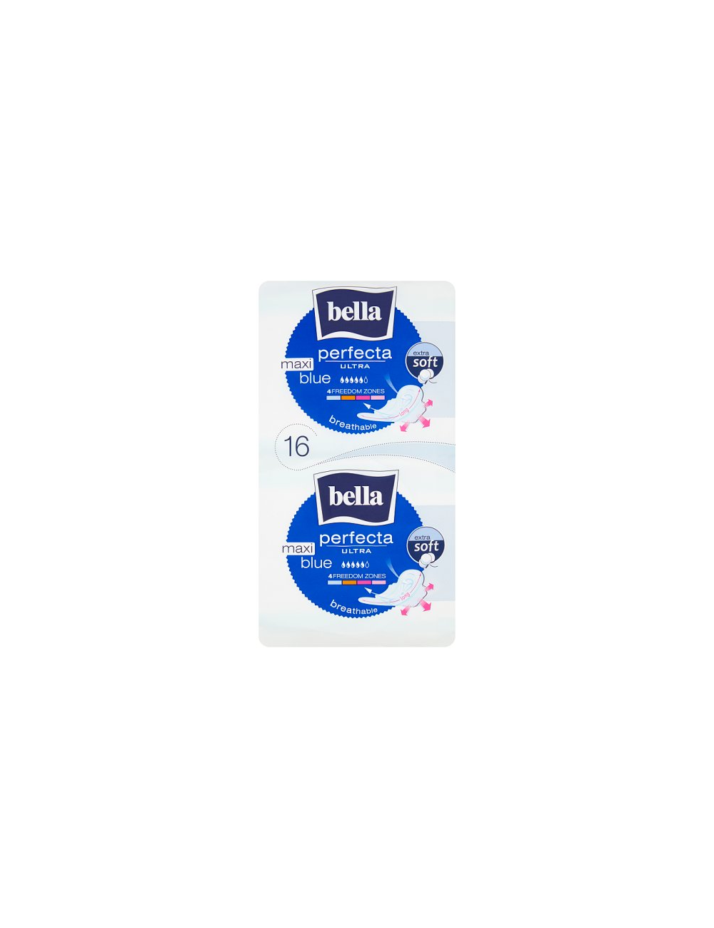 Bella Ultracienkie Podpaski Higieniczne z Osłonkami Bocznymi Perfecta Ultra Blue Maxi Duopak (2 x 8 szt)