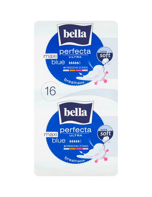 Bella Ultracienkie Podpaski Higieniczne z Osłonkami Bocznymi Perfecta Ultra Blue Maxi Duopak (2 x 8 szt)