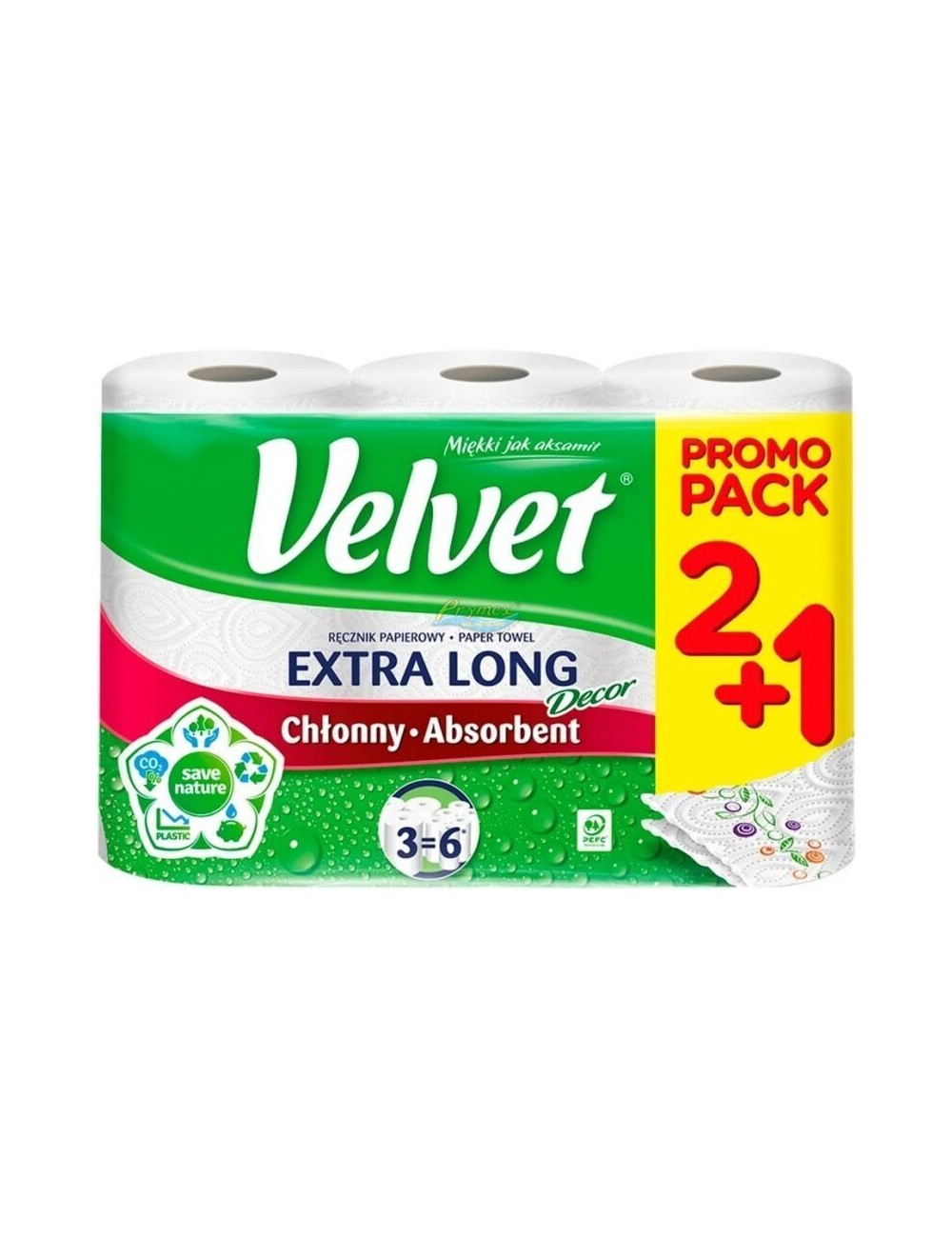 Velvet Ręcznik Papierowy 2-Warstwowy Chłonny Extra Long Decor (3 rolki)
