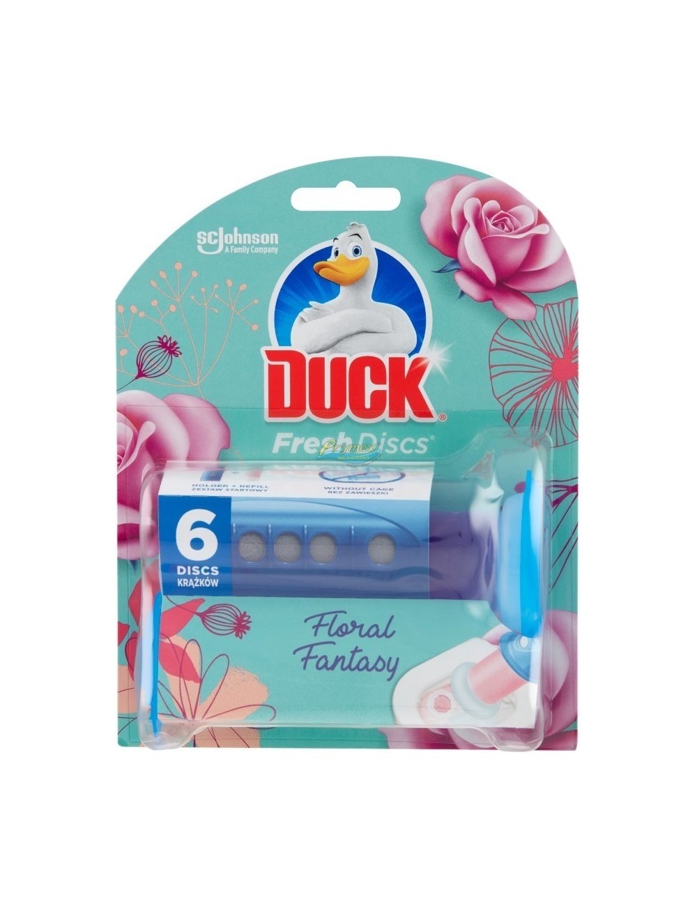 Duck Krążki Żelowe do Toalety Floral Fantasy Fresh Discs 36 ml (uchwyt + 6 krążków)