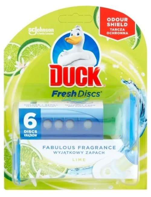 Duck Krążki Żelowe do Toalety Limonka Fresh Discs 36 ml (uchwyt + 6 krążków)