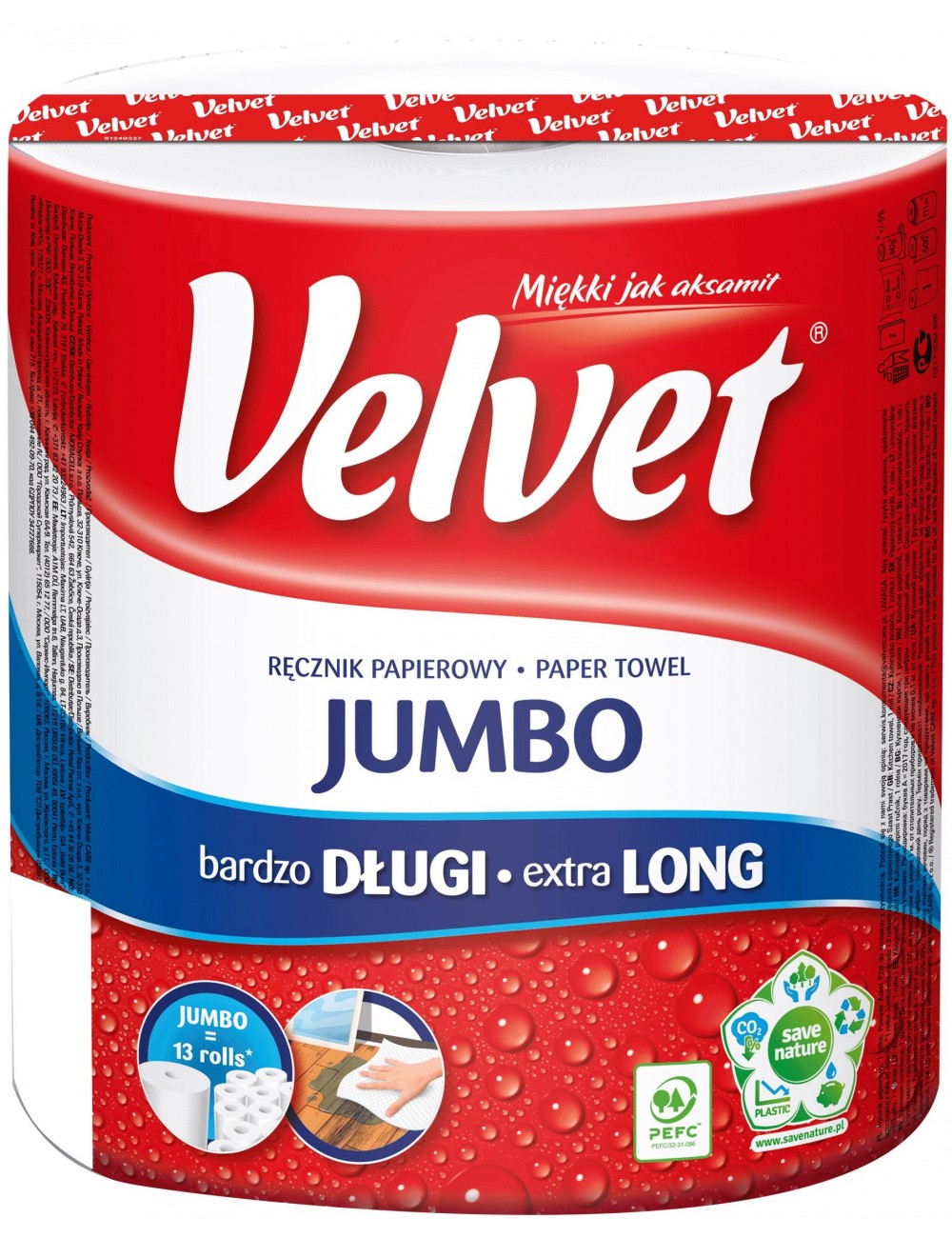 Velvet Długi Ręcznik Papierowy Jumbo (100% celuloza) 1 rolka