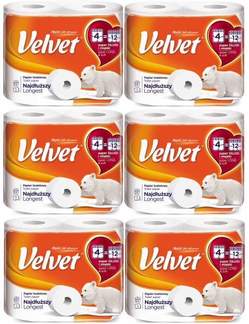 Velvet Papier Toaletowy Najdłuższy Zestaw (6 x 4 rolki)
