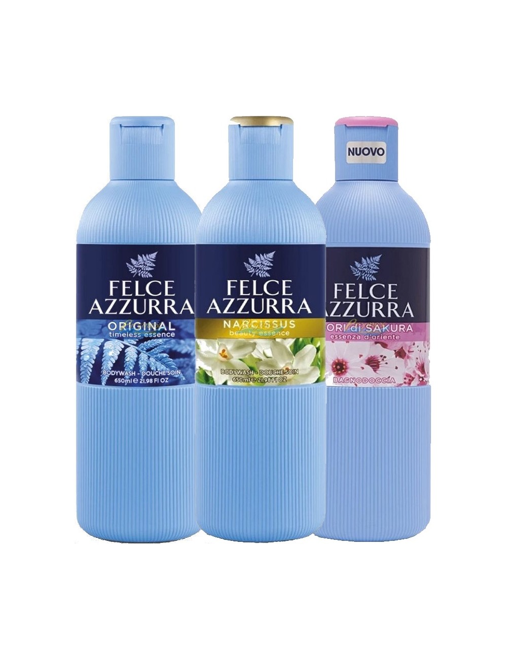 Felce Azzurra Żel do Mycia Ciała Original + Kwiat Japońskiej Wiśni + Narcyz Zestaw (3x 650 ml) (IT)