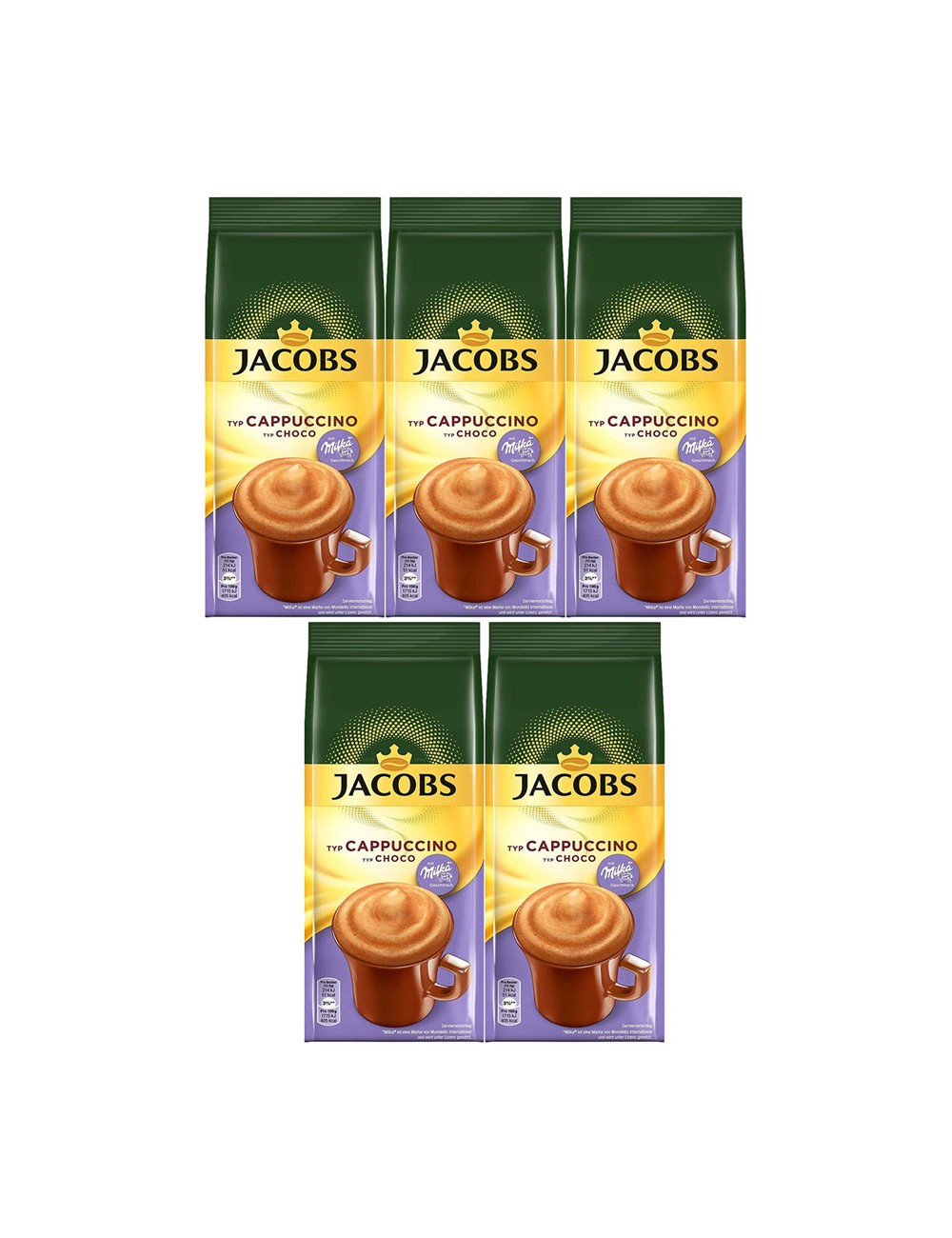 Jacobs Choco Cappuccino Milka Kawa o Smaku Czekolady w Torebce Zestaw ( 5 szt x 500 g )