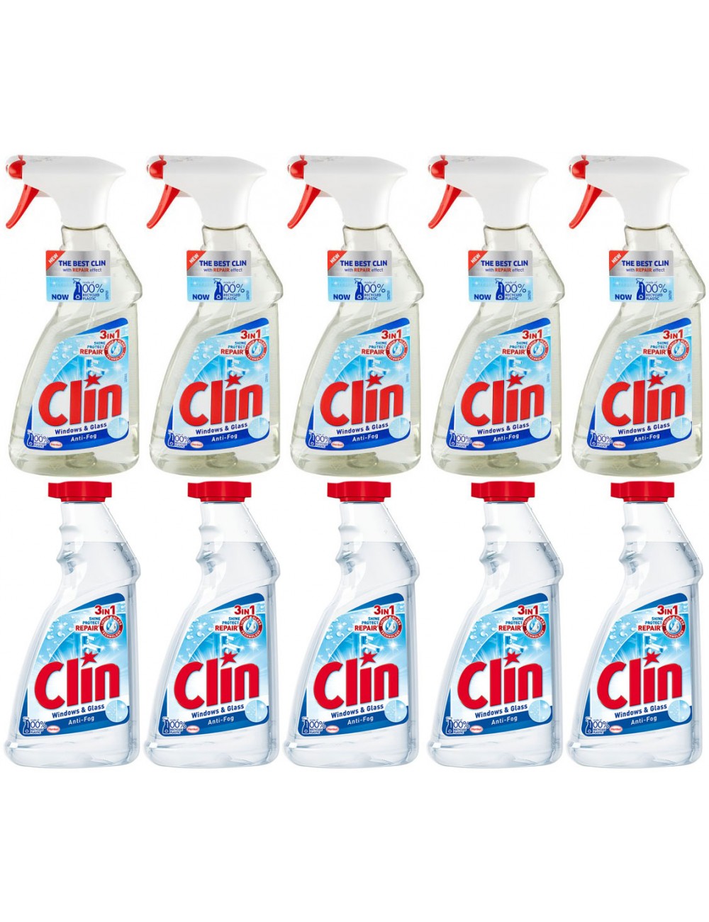 Clin Anti-Fog Antypara – środek do czyszczenia okien z alkoholem Zestaw ( 5 szt zapas + 5 szt spray )