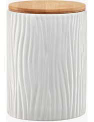 Pojemnik Ceramiczny (1L) z Bambusową Pokrywką Biały Ambition  1 szt