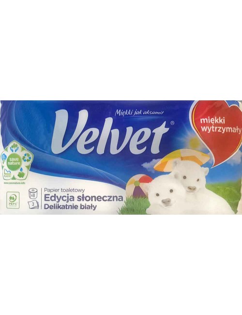 Velvet Papier Toaletowy Delikatnie Biały 3-warstwowy Edycja Słoneczna (8 rolek)