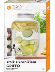 Słoik Beczułka Szklana (4 L) na Herbatę, Sok, Lemoniadę i Wodę z Kranikiem Griffo Tadar 1 szt