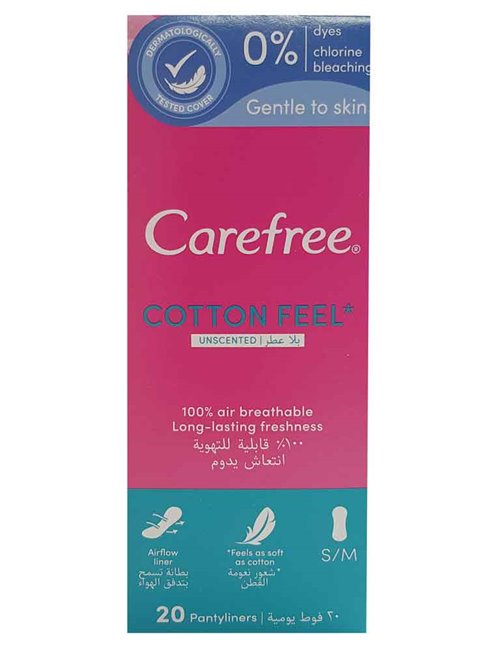 Carefree Wkładki Higieniczne Bezzapachowe z Ekstraktem z Bawełny (rozmiar S-M) Cotton 20 szt