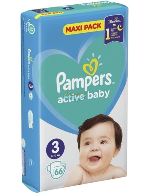 Pampers Pieluszki Jednorazowe dla Dzieci Rozmiar 3 (6-10 kg) Active Baby 66 szt