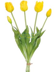 Tulipany Żółte Bukiet Rozwinięte i Zamknięte Gumowane jak Żywe 5 szt