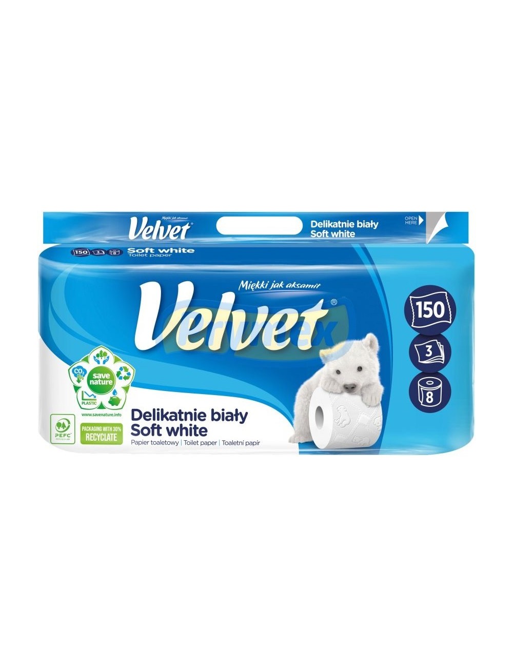 Velvet Papier Toaletowy Delikatnie Biały 3-warstwowy Celuloza (8 rolek)