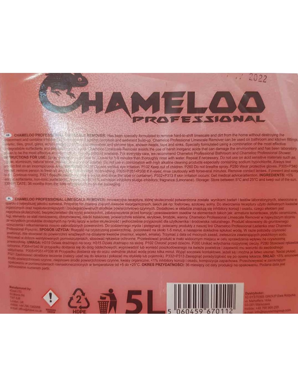 Chameloo Płyn Czyszcząco-Odkamieniający LR-1218 5 L