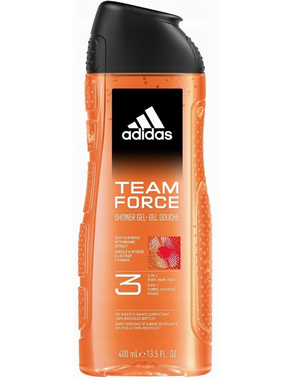 Adidas Team Force Stimulating Męski Żel pod Prysznic do Ciała, Włosów i Twarzy 400 ml – z ekstraktem z pomarańczy