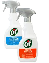 Cif Płyn do Czyszczenia Kuchni i Łazienki Spray Ultra Szybki Zestaw (2x 500 ml)
