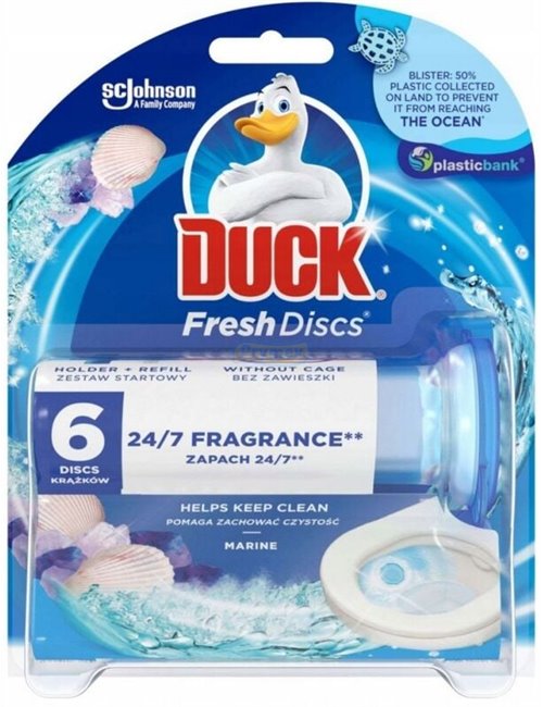 Duck Krążki Żelowe do Toalety Marine Fresh Disc 36 ml (uchwyt + 6 krążków)