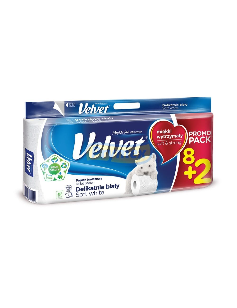 Velvet Papier Toaletowy Delikatnie Biały 3-warstwowy Celuloza (8 rolek)