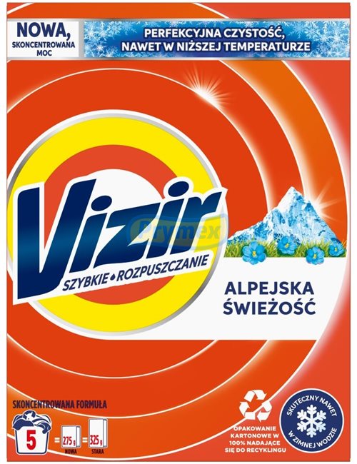 Vizir Proszek do Prania Tkanin Białych i Jasnych Alpejska Świeżość 275 g (5 prań)
