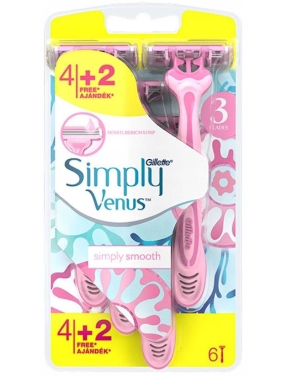 Gillette Simply Venus 3 Plus Pink Maszynki do Golenia dla Kobiet 6 szt