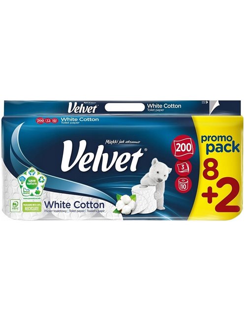 Velvet Papier Toaletowy 3-Warstwowy Biała Bawełna 8 rolek