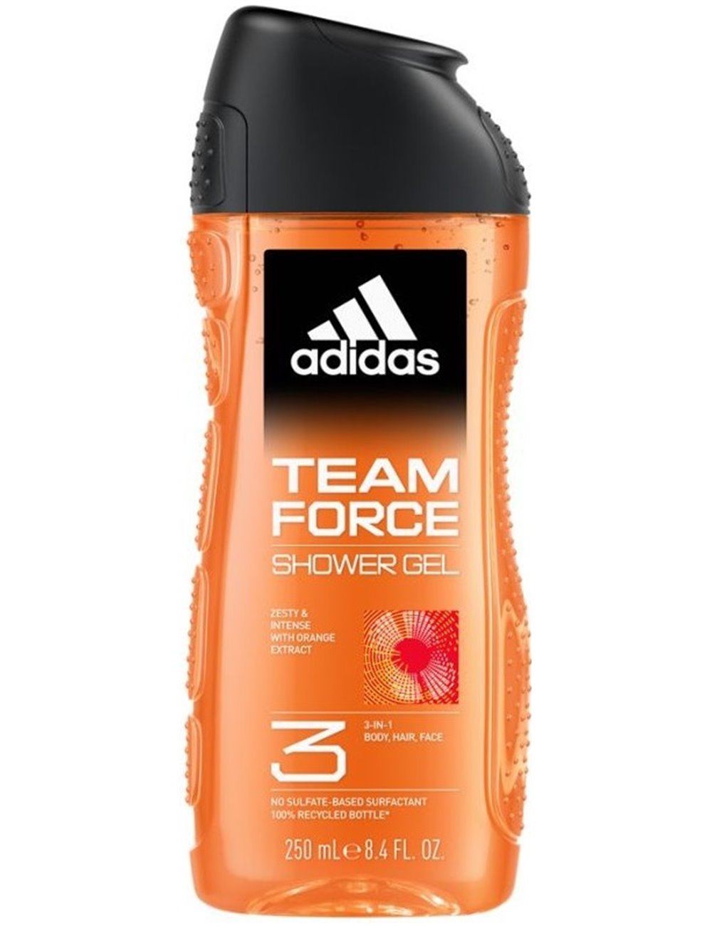 Adidas 2w1 Team Force Energetyzujący Żel Do Ciała I Włosów Dla Mężczyzn Z Ekstraktem Z Pomarańczy 250ml