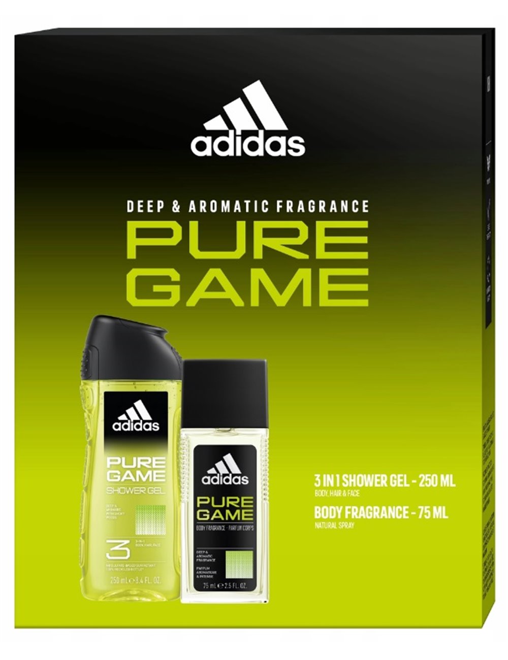 Adidas Zestaw dla Mężczyzn Pure Game – Body Fragrance 75 ml + 3-in-1 Żel pod Prysznic 250 ml