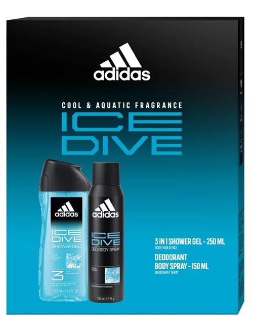 Adidas Zestaw Męski Ice Dive – Żel pod Prysznic 3-w-1 250 ml + Dezodorant Spray 150 ml