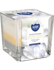 Świeca Zapachowa w Szkle Trójkolorowa Białe Kwiaty Aura (~32 h) 1 szt 