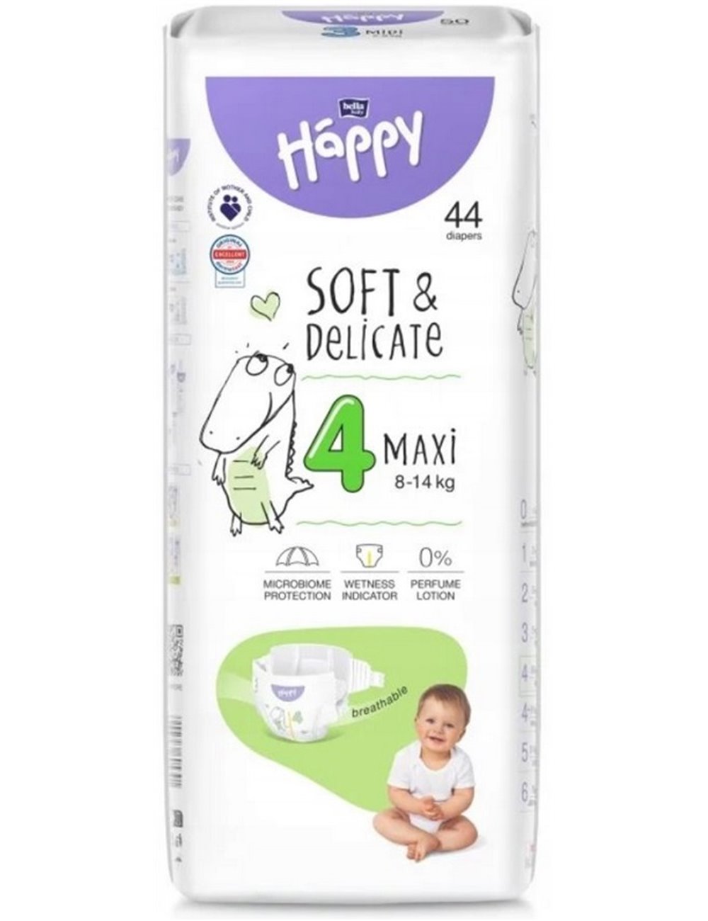 Bella Happy Pieluszki Jednorazowe dla Dzieci Maxi 8-14 kg (rozmiar 4) 44 szt
