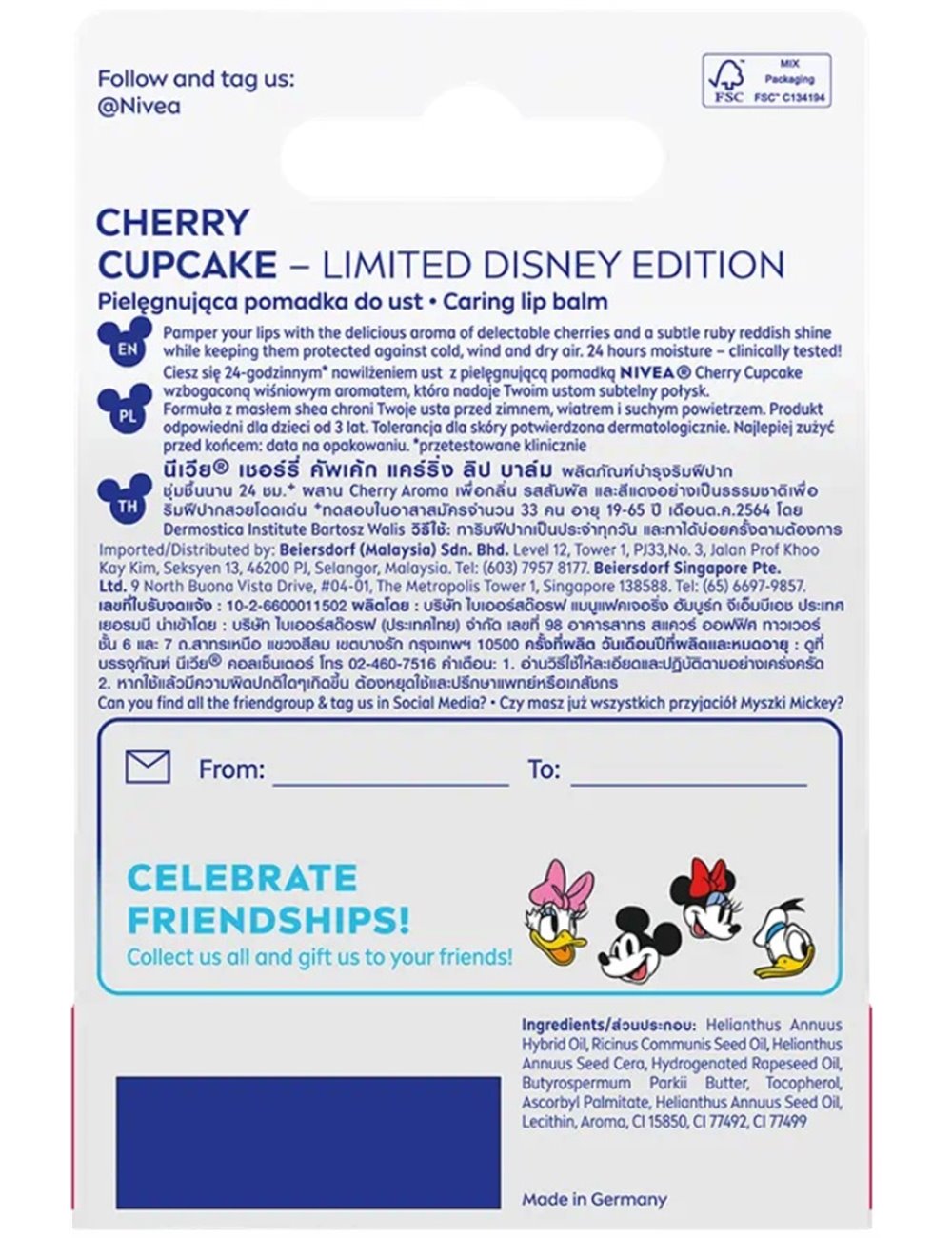 Nivea Pomadka Ochronna do Ust Cherry Cupcake Mini Disney 4,8 g