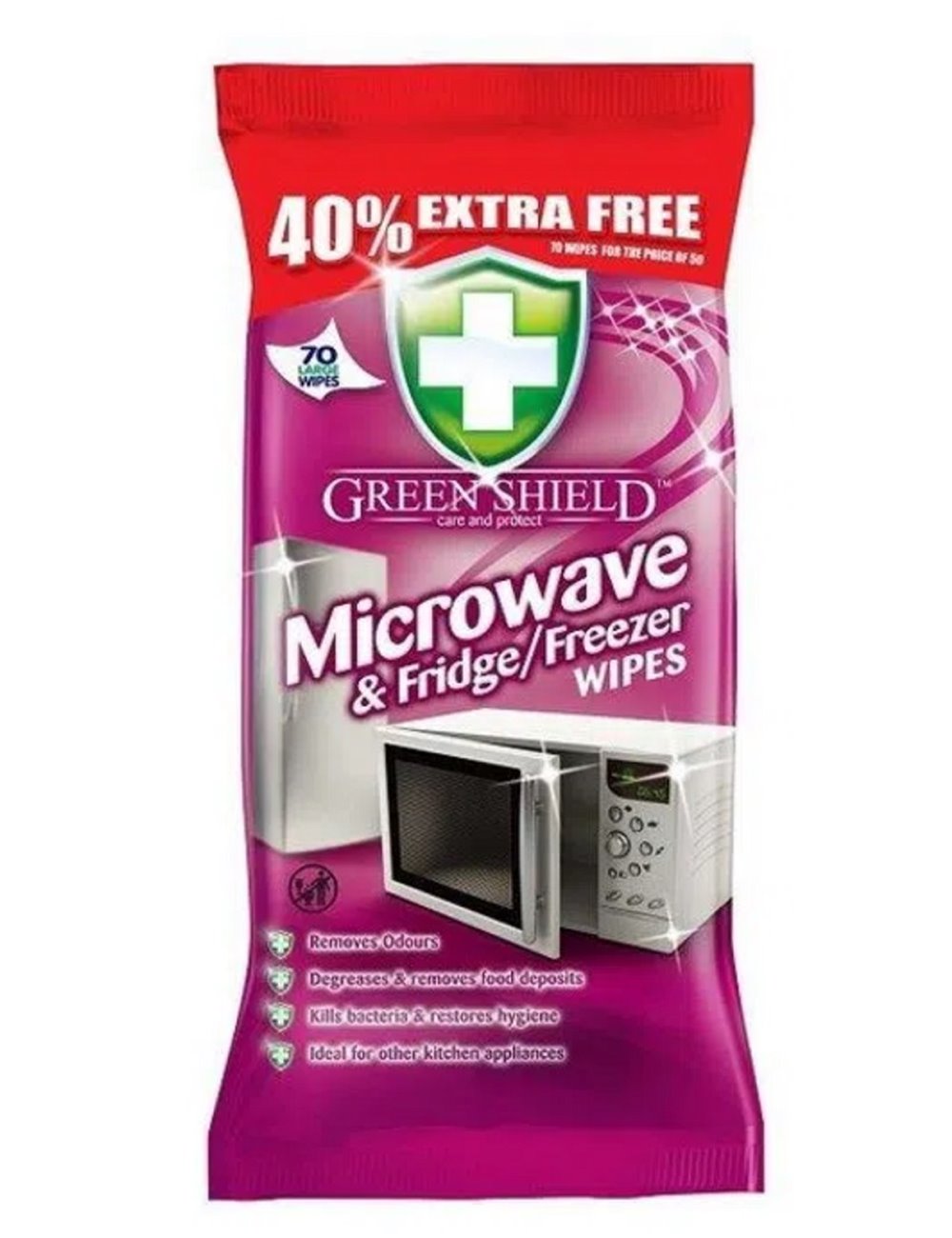 Green Shield Chusteczki do Czyszczenia Mikrofalówek i Lodówek Microwave & Fridge 70 szt (UK)