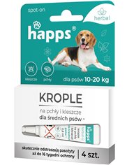 Happs Herbal Spot-on Krople na Pchły i Kleszcze dla Średnich Psów 10-20 kg (4x2,5 ml)