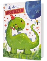 Karnet Okolicznościowy Urodziny Brokat Dinozaur Kartki Pan Dragon 1 szt