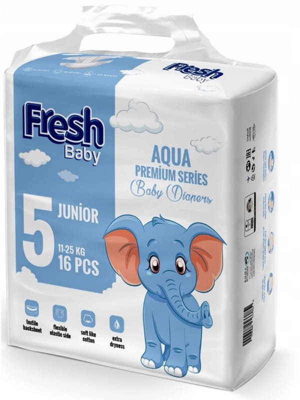 Fresh Baby pieluszki jednorazowe 16 szt (11-25 kg) 5 Junior Aqua Premium